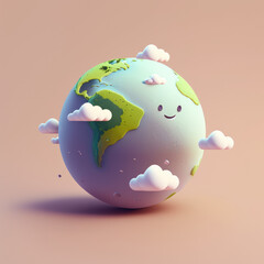 3d pastel earth character isolated. cute cartoon design. generated ai