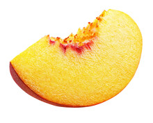 Slice Of Ripe Peach Fruit Isolated On Transparent Background. Full Depth Of Field.