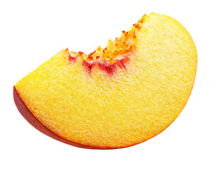 slice of ripe peach fruit isolated on transparent background. full depth of field.