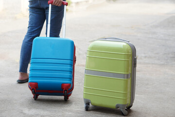 Wheeled luggage. Baggage. Trolley travel bags. Suitcase bags for travelling. Concept, equipment for keep things for travelling, trip, tour, journey.  