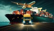 Container Cargo Ship and Cargo Plane for Transportation and Logistics. Generative AI.