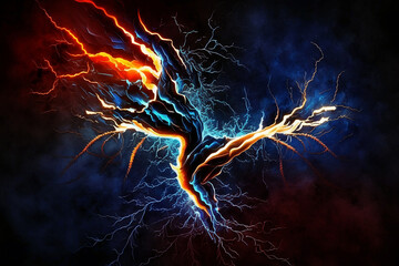 Wall Mural - glowing multicolored lightning in the dark sky