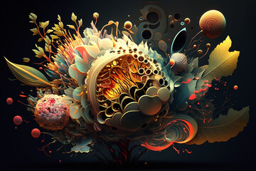 Wall Mural - illustration of  colorful flower on black background
