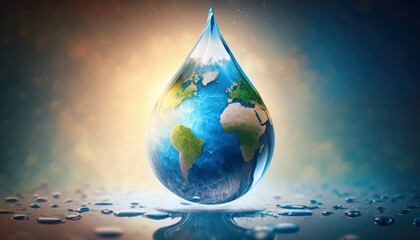 Wall Mural - Water drop with earth for World Water Day ,Generative Ai