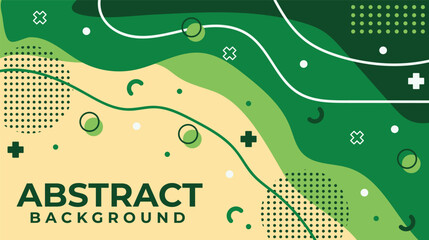 Creative Modern Astract Green Background With Memphis Style. Rounded Shapes With Yellow and White Color. Suitable For Presentation, Banner, Flyer, Social Media