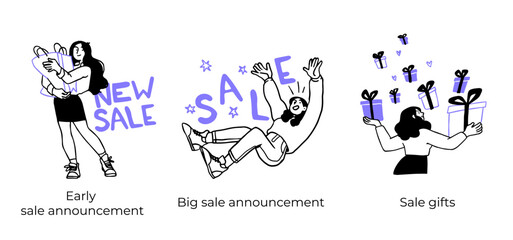 Poster - online shopping and e-commerce concept set. sale, orders, online payment, delivery, loyalty program.