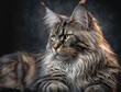 gray white maine coon cat portrait on wooden background Generative AI