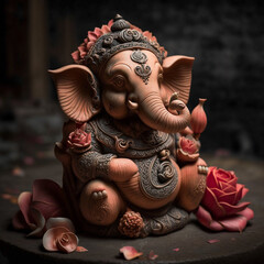 Clay ganesh with roses. Generative AI