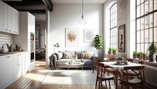 New Contemporary Scandinavian Loft Apartment With Daylight And Generative AI