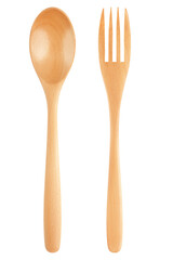 Wall Mural - wooden Spoon and Fork, isolated on white background, full depth of field