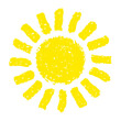 Hand painted sun symbol, hand drawn with crayon, isolated on white background. Vector illustration