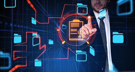 Poster - Man using document management system interface