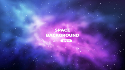 Space background with bright shining stars. Star universe. Beautiful nebula. Starry night sky. Deep cosmos. Black outer space. Milky way galaxy. Science fiction. Vector illustration eps10.