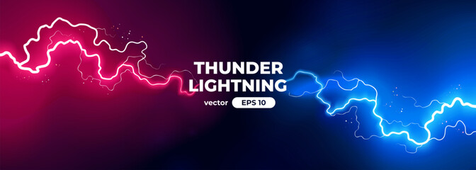 versus banner. lightning strikes. confrontation template, vs battle or fight concept. red and blue c