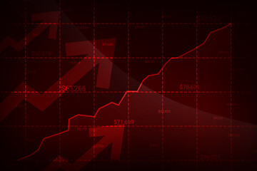 Poster - Red business graph going high with arrows and numbers. Modern finance and inflation concept background