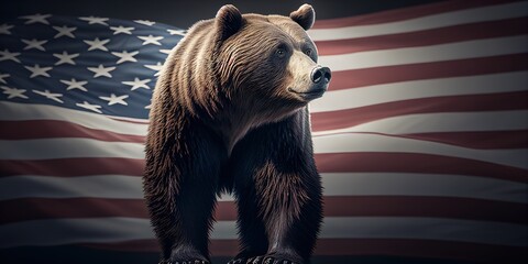 Portrait of bear on usa flag