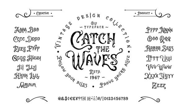 vector font catch the waves. letters and numbers