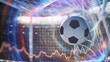 Close up of a soccer ball scoring a goal with betting odds