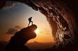 © AJay - Silhouette of a person doing rock climbing during sunset. Generative AI