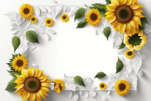 Wildflower Sunflower Floral Frame ,hulthemia, Rosa. Aquarelle Wild Flower For Background, Texture, Wrapper Pattern, Frame Or Border.generative Ai