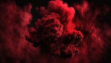  A Red Cloud Of Smoke Is In The Air On A Black Background With A Black Background And A Red Cloud In The Middle Of The Photo.  Generative Ai