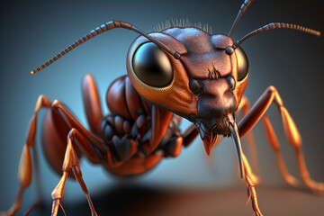 extreme close up of an ants head. Bugs and insects. Generative ai