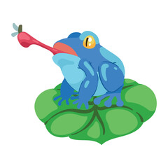 Wall Mural - blue frog eating fly