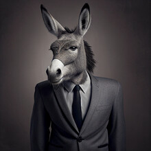 Realistic Lifelike Glam Donkey In Black Tie Cocktail Dress Ball Gala, Commercial, Editorial Advertisement, Surreal Surrealism	
