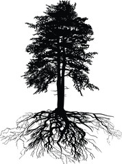 Wall Mural - isolated black high pine with root