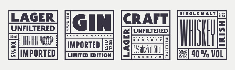 Wall Mural - Set of template square label for beer, gin and whiskey