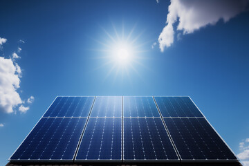 roof of house with solar panels on blue sky background. generative ai.