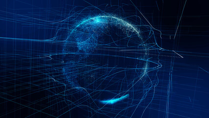 Poster - virtual planet earth with particles and lines. network connection big data. abstract technology back