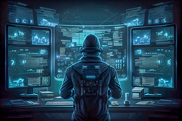 Poster - Monitors for hacking computers. Generative AI, Generative, AI