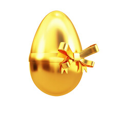Golden Easter Egg With Bow Isolated On Background