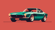 Cool Retro Car On An Orange Background. Sports Car, Vintage, Poster, Wallpaper, Minimalism, Art, Motorsport, Graphics, Design, Audacity, Color, Transport. Car Concept. Vector Illustration.