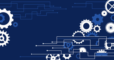 Fototapete - Gears background, data science and technology. Cogs wheels industrial mechanism, engineers system and techno process. Decent abstract vector banner