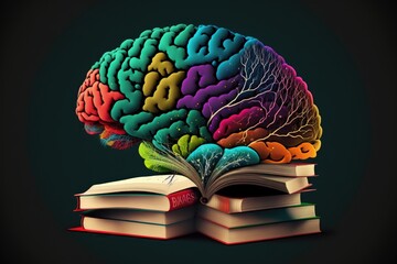 Wall Mural - Collage of book and brain representing science and knowledge. Generative AI