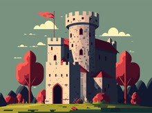 The Castle Looks Like From A Fairy Tale. Distinguished By Interesting Forms Of Towers,the Castle Is Covered With Onion Roofs,surrounded By Royal Gardens And Privileged Dusty Paths.Vector Illustration