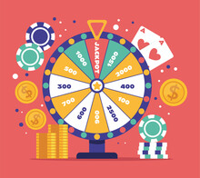 Casino Wheel Lucky Number Game Fortune Spinning Jackpot Roulette Concept. Vector Graphic Design Element Illustration