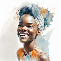 young happy african girl, watercolor illustration