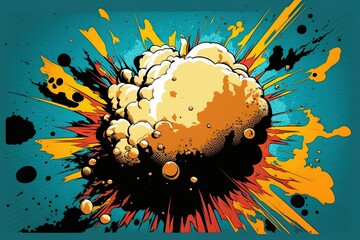 Wall Mural - illustration cartoon, comic bomb explosion, ai generative