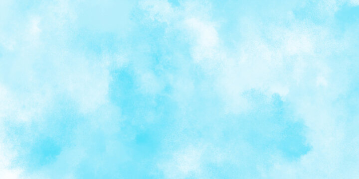 Fototapete - Beautiful and cloudy sky blue watercolor background, blurred and grainy Blue powder explosion on white background, Classic hand painted Blue watercolor background for design.	