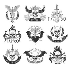 Poster - tattoo labels. badges for human skin recent vector fashioned templates of creative labels