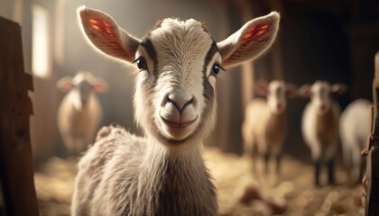 cute and adorable goat in a farm. Created with Generative AI.