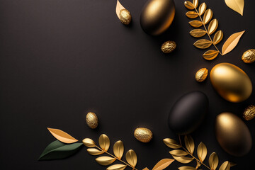 elegant stylish easter background with gold and black decor. template for design. mock up. ai genera