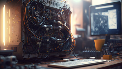 Fototapete - Close-up of electronic equipment. Generative AI