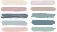 Set Of Different Colorful Grunge, Ink Paint Brush Strokes. Artistic Design Elements In Neutral Color, Grungy Background Vector Illustration