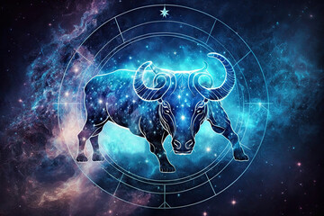 taurus astrological zodiac sign in front of a space nebula