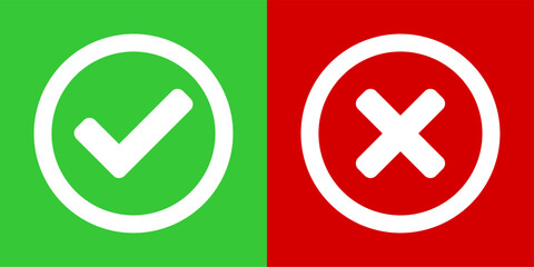 Poster - yes and no or right and wrong or approved and declined icons with check mark and x signs in green an