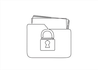 Wall Mural - Continuous one line drawing of folder and padlock. Protected folder. Personal information, data, lock, password, pin code, file. Privacy concept. 